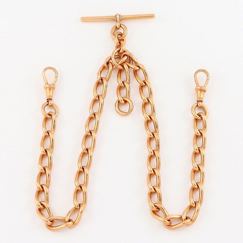 Antique 9Ct Rose Gold 71.3g Albert Watch Chain / Necklace With T-Bar 17 1/8''