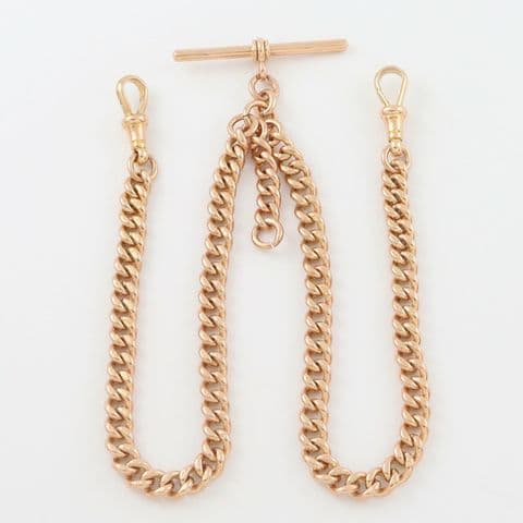 Antique 9Ct Rose Gold 59.2g Double Albert Watch Chain 17 1/2''