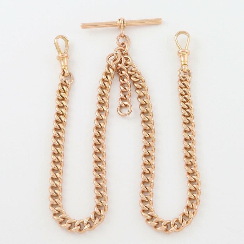 Antique 9Ct Rose Gold 59.2g Double Albert Watch Chain 17 1/2''