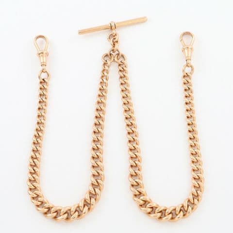 Antique Heavy 9Ct Gold 57.7g Graduated Double Albert Watch Chain 17 1/2''
