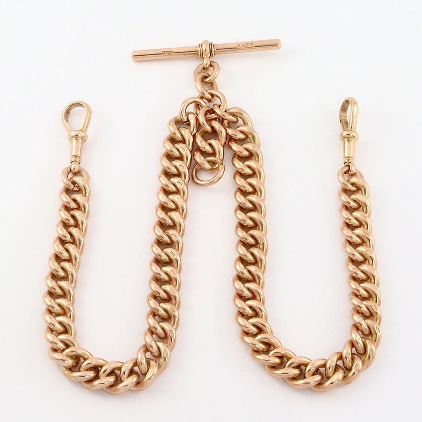 Antique Heavy 9Ct Rose Gold 110g Double Albert Watch Chain / Necklace 16 3/4''