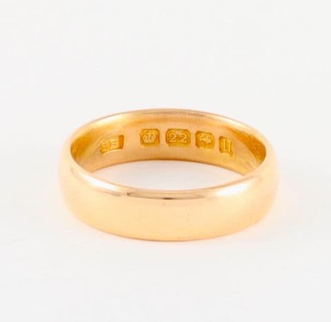 Antique Solid 22Ct Gold 6.7g Wedding Ring / Band Ring c 1919