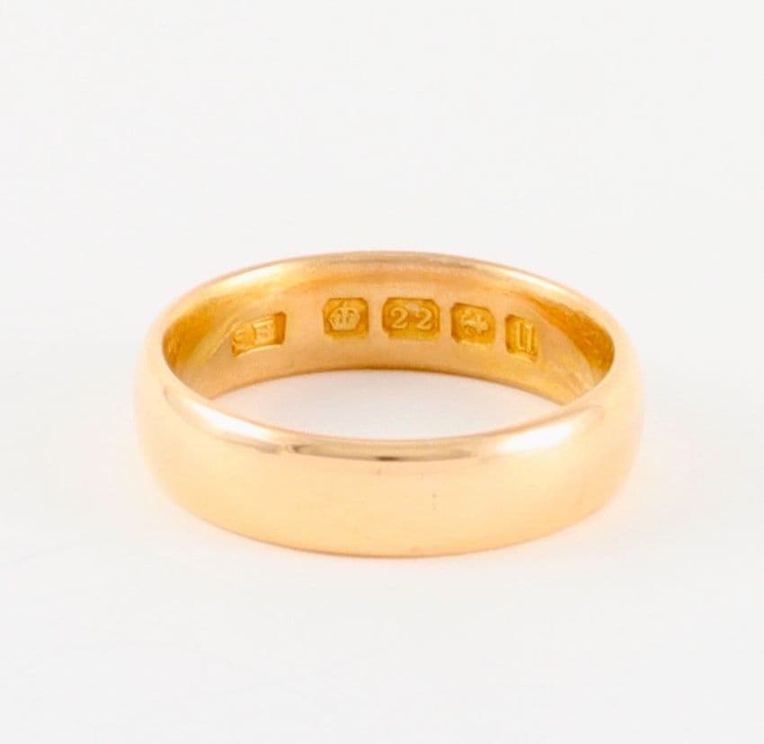 Antique Solid 22Ct Gold 6.7g Wedding Ring / Band Ring c 1919