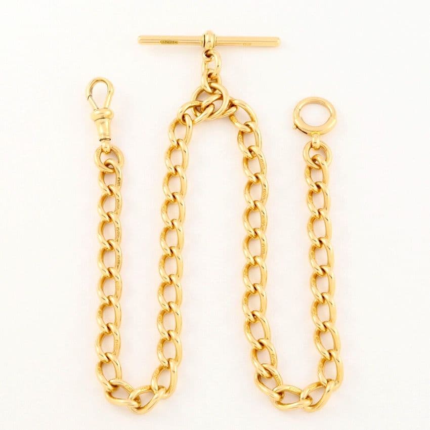 Antique Victorian 18Ct Gold 58g Curb Link Albert Watch Chain 15 3/8''