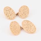Antique Victorian 9Ct Rose Gold Engraved / Floral Patterned Oval Cufflinks 8.3g