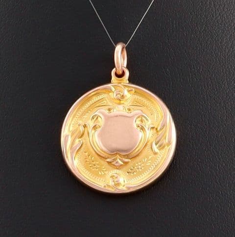 Antique / Vintage 9Ct Rose And Yellow Gold 11.3g Fob / Pendant / Medal c 1930