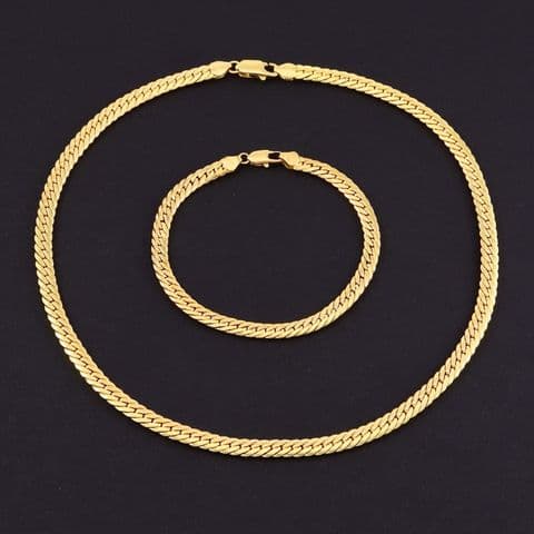 Italian 18Ct Gold 26g Cuban Link Chain Necklace and Bracelet Set