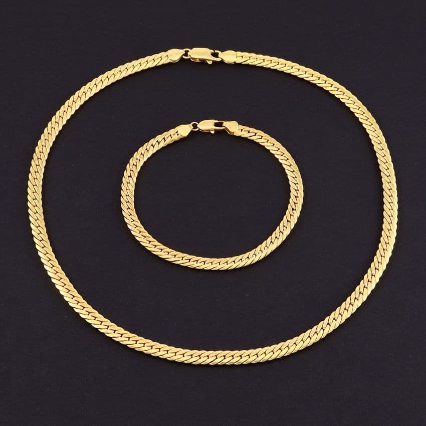 Italian 18Ct Gold 26g Cuban Link Chain Necklace and Bracelet Set