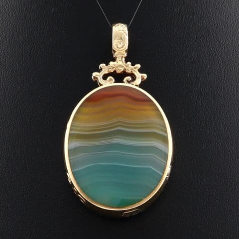 Large Vintage 9Ct Gold Double Sided Agate Pendant by David Scott Walker DSW