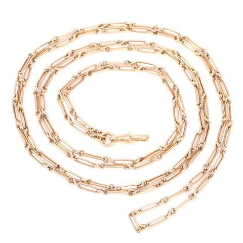 Long Antique 9Ct Gold 33.5g Fetter And  Love Knot Link Guard Chain Necklace