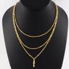 Long Antique 9Ct Yellow Gold Trombone Link Guard Chain Necklace 54''