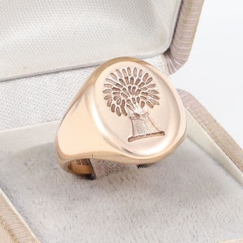 Men's Gents 9Ct Gold 11.9g Signet Ring With Intaglio Of Wheat Sheaf
