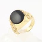 Men's Gents Vintage 9Ct Gold Signet Ring With Onyx And Eagle Design Shoulders