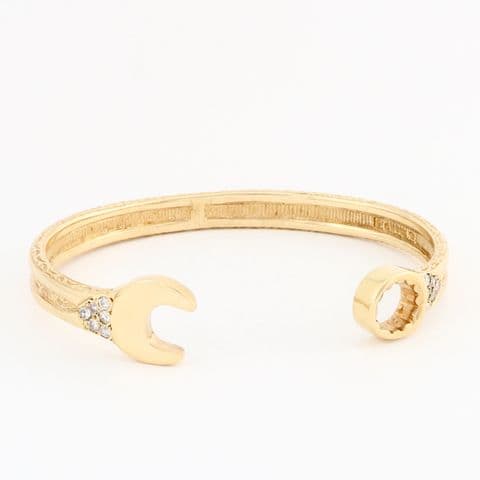 Solid 9Ct Gold And Diamond Spanner / Torque Bangle / Bracelet 40.4g