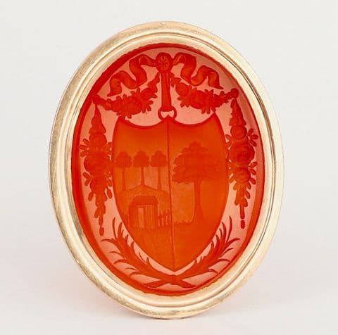 Very Large Antique Georgian 15Ct Gold Seal Fob With Carnelian Intaglio Crest