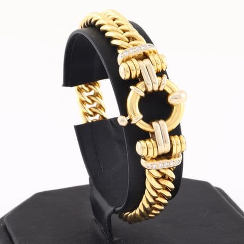 Vintage 18Ct Gold And Diamond 35.2g Curb Link Bracelet By La Pepita 7 3/4''