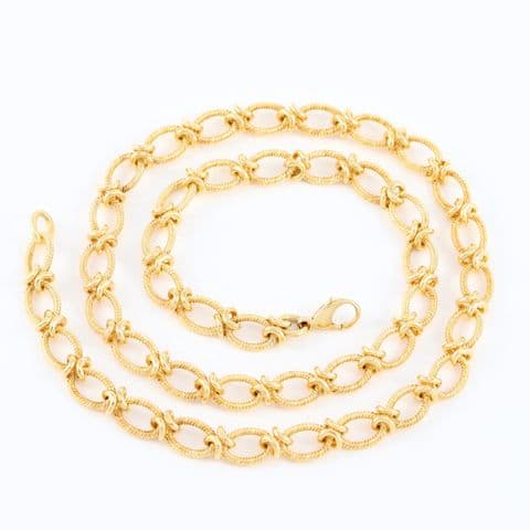 Vintage 9Ct Gold 25.6g Oval Rope Twist And Cross Kiss Link Chain Necklace 18''