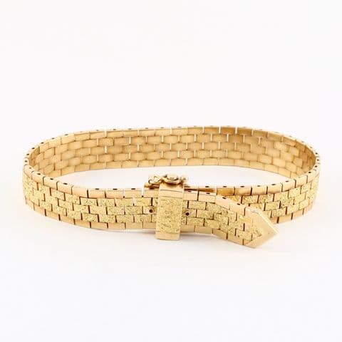 Vintage 9Ct Gold 29.5g Brick Link Adjustable Bracelet In Strap / Belt Design