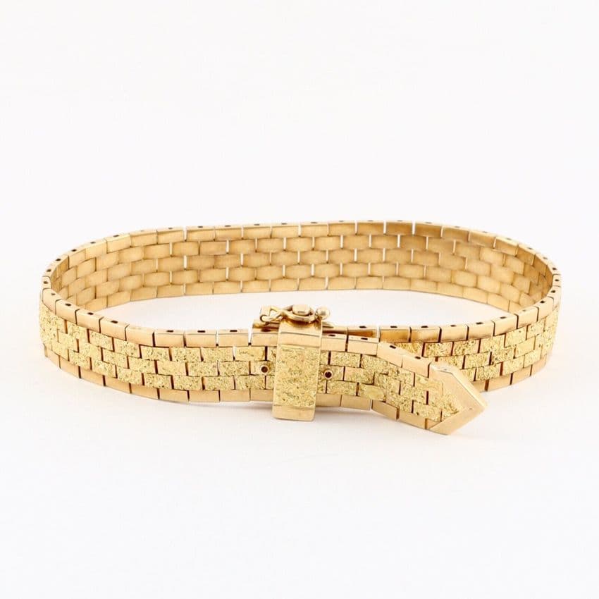 Vintage 9Ct Gold 29.5g Brick Link Adjustable Bracelet In Strap / Belt Design