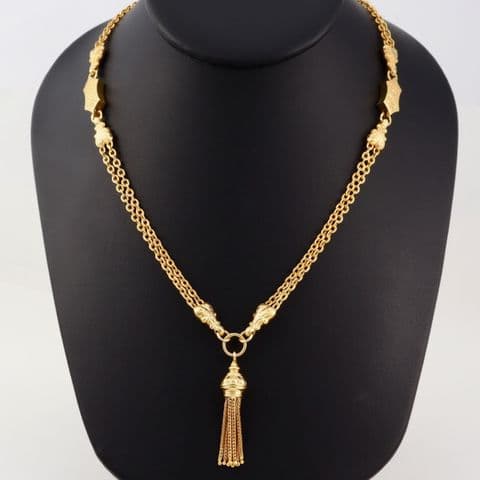 Vintage 9Ct Gold 29.9g Albertina Style Chain Necklace With Tassel Fob 19 7/8''