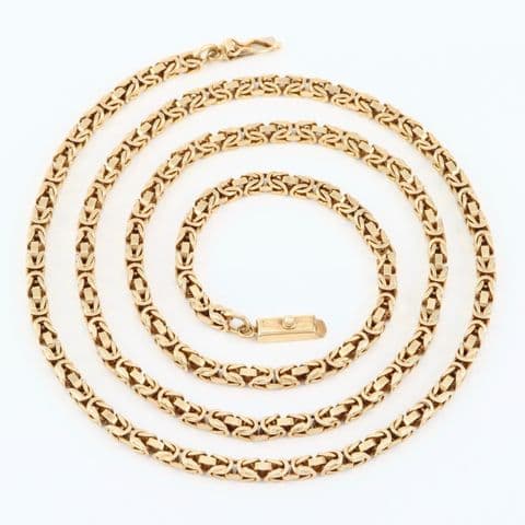 Vintage 9Ct Gold 32.1g Byzantine Link Chain Necklace 24 1/2''