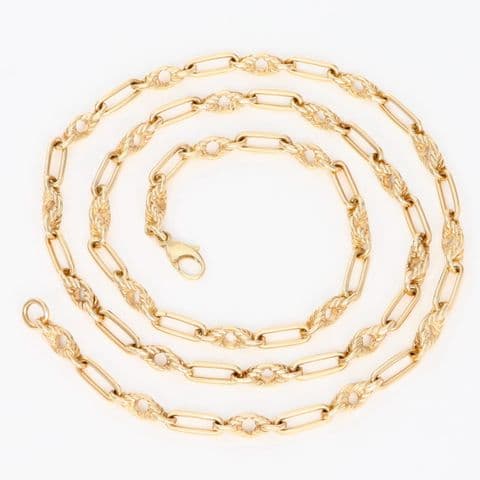 Vintage 9Ct Gold 35.7g Paperclip  And Love Knot Link Chain Necklace 25 3/8''