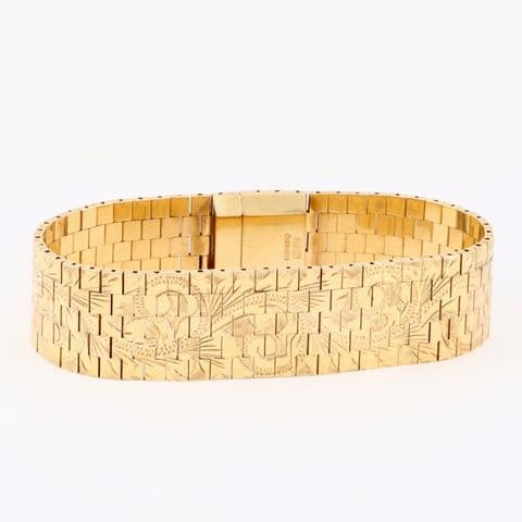 Vintage 9Ct Gold 44.1g Chased Brick Link Bracelet 7 1/8''
