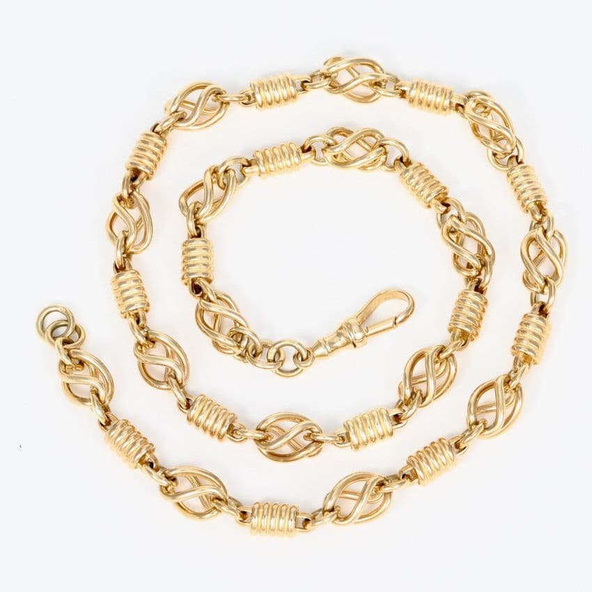 Vintage 9Ct Gold 48.5g Basket And Reeded Batons Links Chain / Necklace 17 3/4''