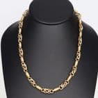 Vintage 9Ct Gold 48.5g Basket And Reeded Batons Links Chain / Necklace 17 3/4''