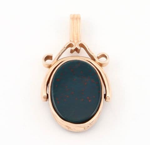 Vintage 9Ct Gold 6g Spinner Fob Pendant With Bloodstone And Agate
