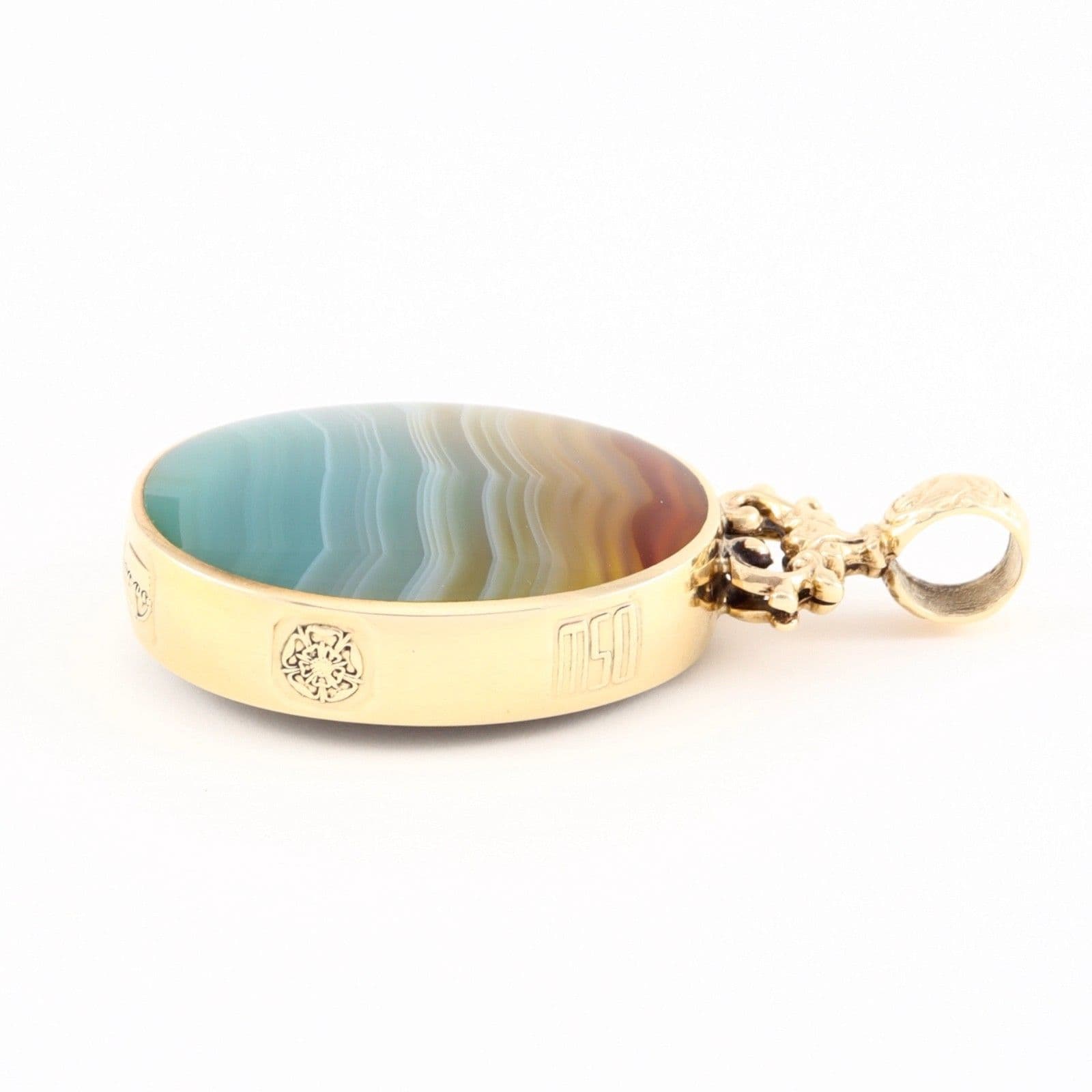 Vintage 9Ct Gold Double Sided Agate Pendant by David Scott Walker