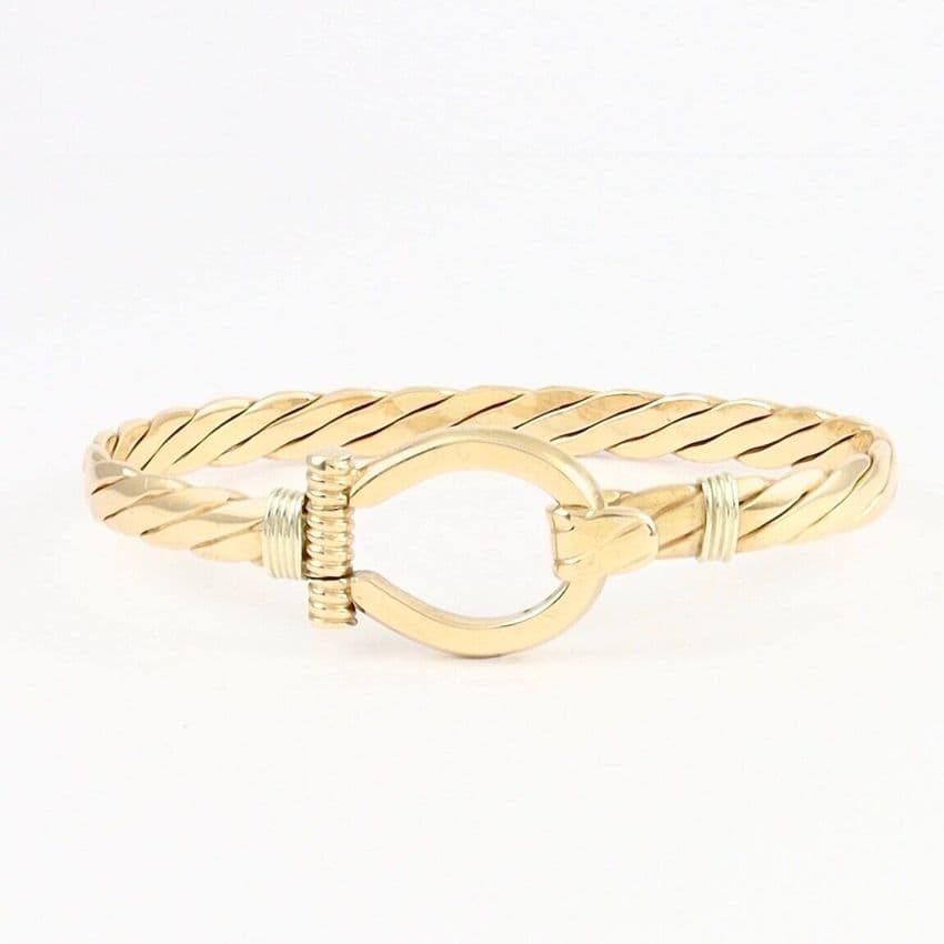 Vintage 9Ct Gold  Tension Bangle / Bracelet With Hinge Hook Clasp 23g