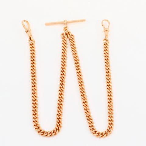 Vintage 9Ct Rose Gold 41.7g  Double Albert Watch Chain 18 1/2''