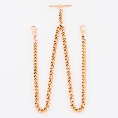 Vintage 9Ct Rose Gold 45.6g  Curb Link Albert Watch Chain / Necklace 20''
