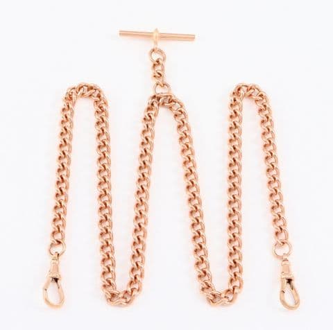 Vintage 9Ct Rose Gold 50g  Curb Link Albert Watch Chain / Necklace 22''