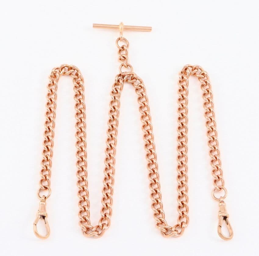 Vintage 9Ct Rose Gold 50g Curb Link Albert Watch Chain / Necklace 22''