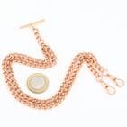 Vintage 9Ct Rose Gold 50g Curb Link Albert Watch Chain / Necklace 22''