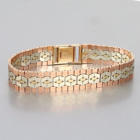 Vintage 9Ct Three Colour Gold 29.4g Brick Link Bracelet  7 3/8''
