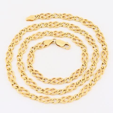 Vintage 9Ct Yellow Gold 26.8g Celtic Knot Link Chain Necklace 24''