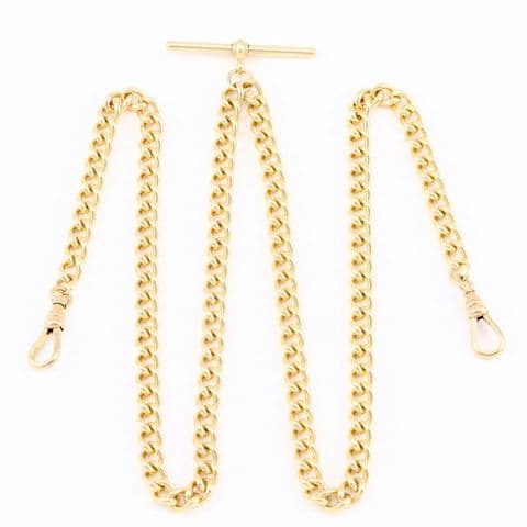 Vintage 9Ct Yellow Gold 51.2g Curb Link Albert Watch Chain / Necklace 24''