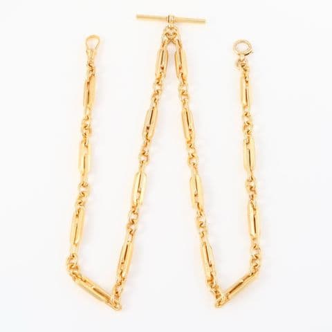 Vintage 9Ct Yellow Gold 56.5g Trombone Link Albert Watch Chain 22 1/2''