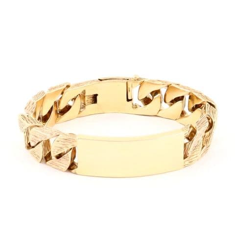 Vintage Heavy Solid 9Ct Gold 101.8g Flat Curb Link Identity ID Bracelet 8 3/4''