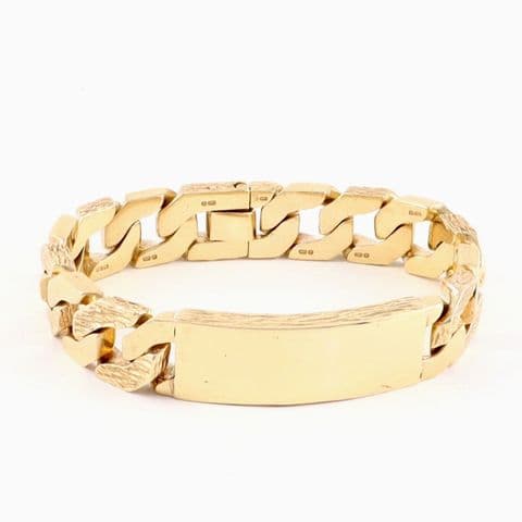 Vintage Heavy Solid 9Ct Gold 116.5g Flat Curb Link Identity ID Bracelet 8 1/8''