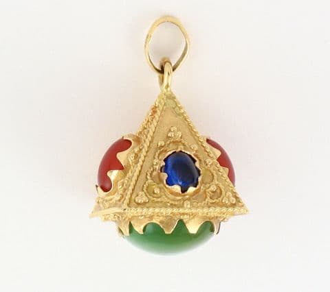 Vintage Italian 18Ct Gold And Agate Byzantine Etruscan Style Pendant / Fob