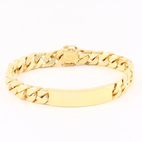 Vintage Italian 9Ct Gold 67g Flat Curb Link Identity ID Bracelet 9 1/2''