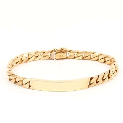 Vintage Italian Solid 9Ct Gold 31.1g Flat Curb Link Identity ID Bracelet 8 5/8''