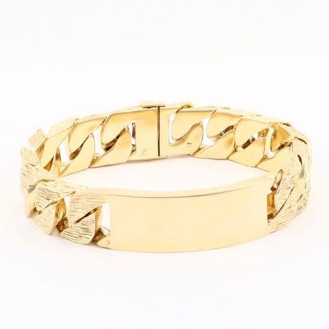 Vintage Solid 9Ct Gold 106.7g Flat Curb Link Identity ID Bracelet 8 1/2''