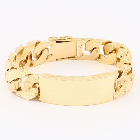 Vintage Solid 9Ct Gold 111.2g Flat Curb Link Identity ID Bracelet 8 1/4''