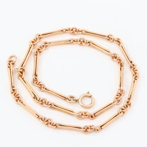 Vintage Solid 9Ct Gold 18.6g Trombone And Round Link Chain Necklace 16 1/2''