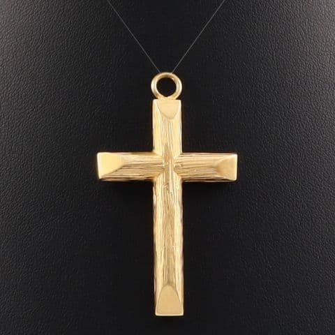 Vintage Solid 9Ct Gold 24g Bark Pattern Cross Pendant c 1973
